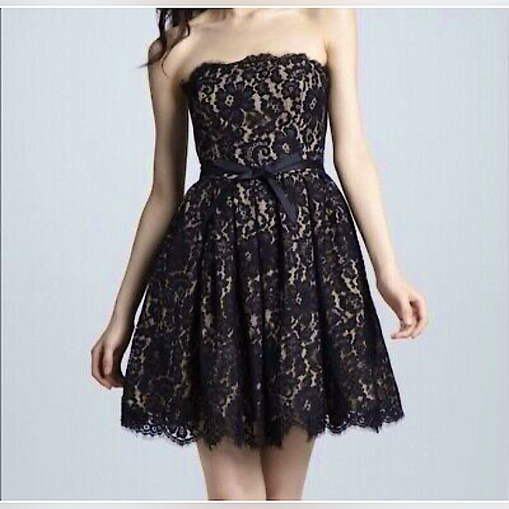 Neiman Marcus Target strapless, black lace whimsigoth babydoll mini dress 6